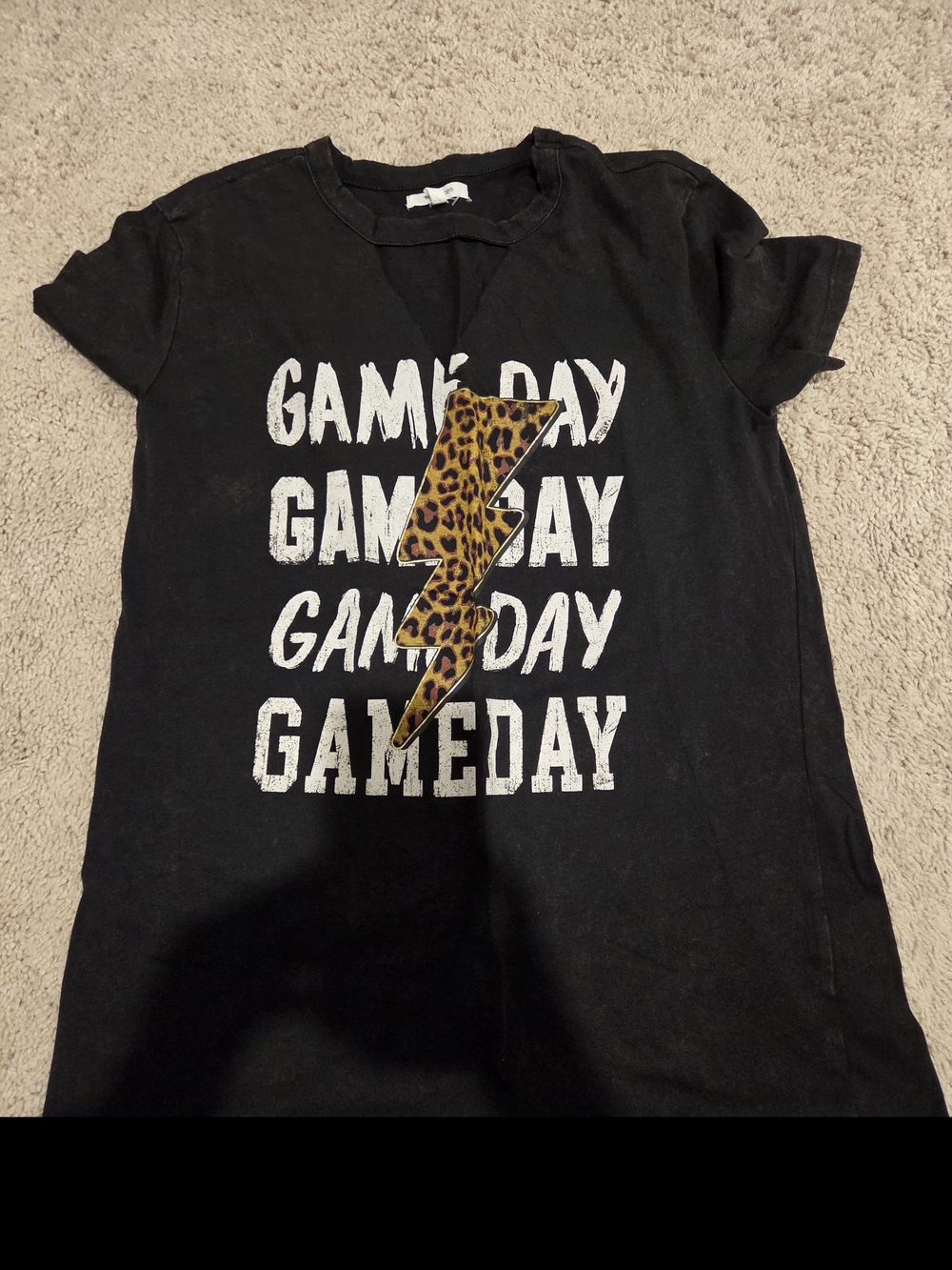 Black "Game Day" Graphic Tee with Leopard Lightning